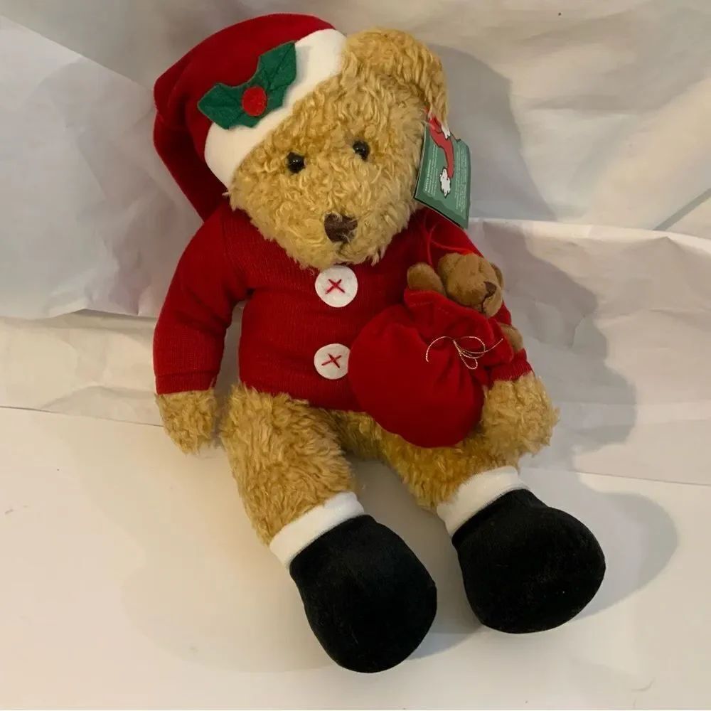 New Russ Sammy Santa Plush 12" Stuffed Animal Bedtime Bear Christmas Teddy Sack
